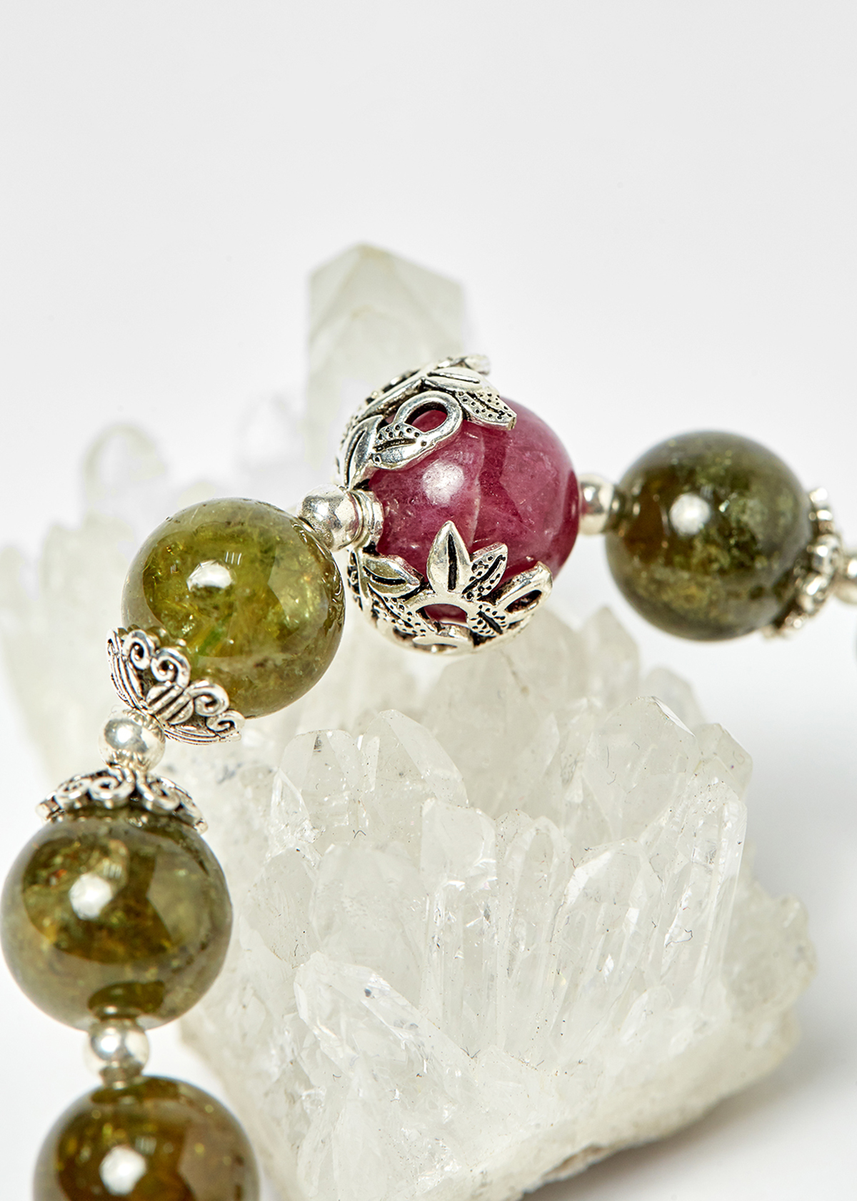 Vòng đá tourmaline xanh phối charm bạc hạt 11mm mệnh hỏa, mộc - Ngọc Quý Gemstones