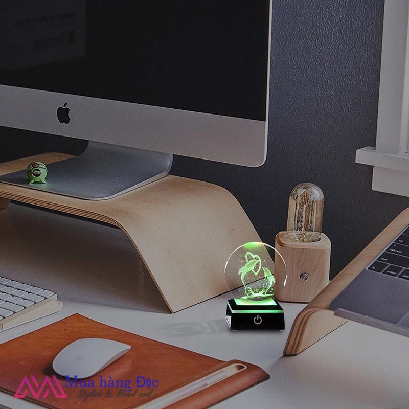 Bộ Quà Tặng Quả Cầu Pha Lê 3D LED Cặp Đôi Cá heo 6CM