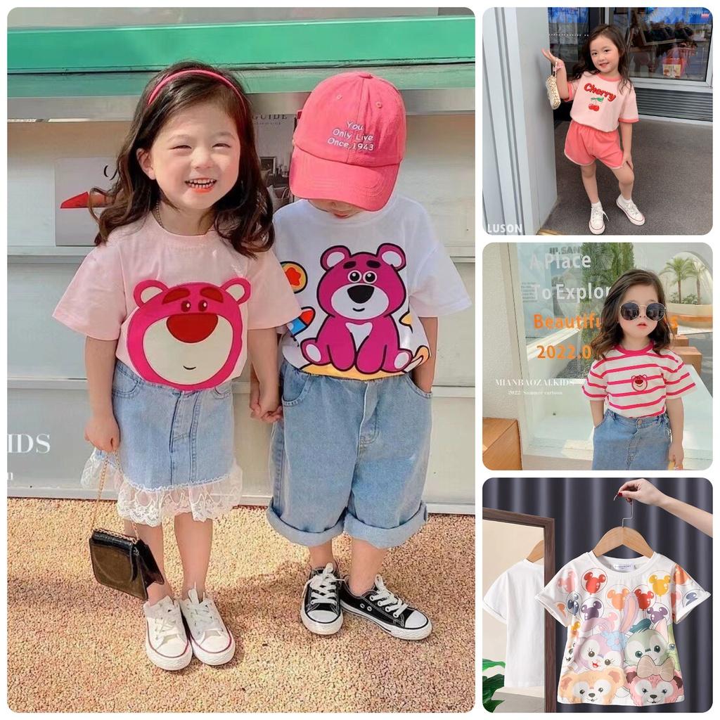ATG5 Size 90-130 (9-25Kg) Áo thun bé gái (Áo ngắn tay cổ tròn 100% cotton Quần áo trẻ em hàng quảng châu