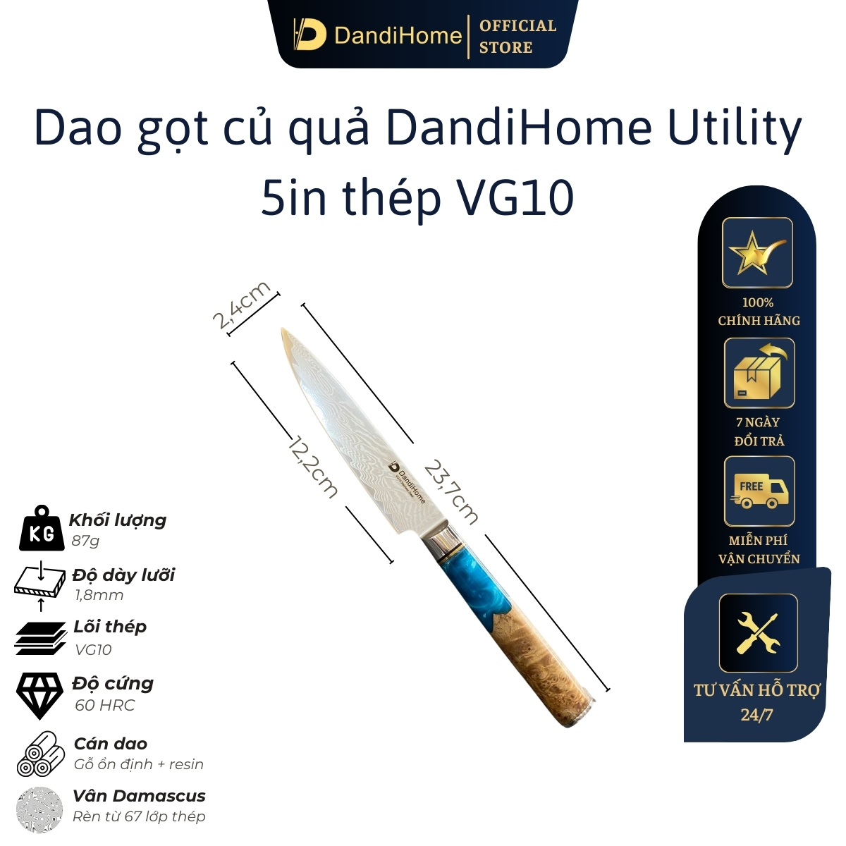 Dao Nhà Bếp Thái Đa Năng Dandihome Thép Cao Cấp - Dao Vg10 - 5In