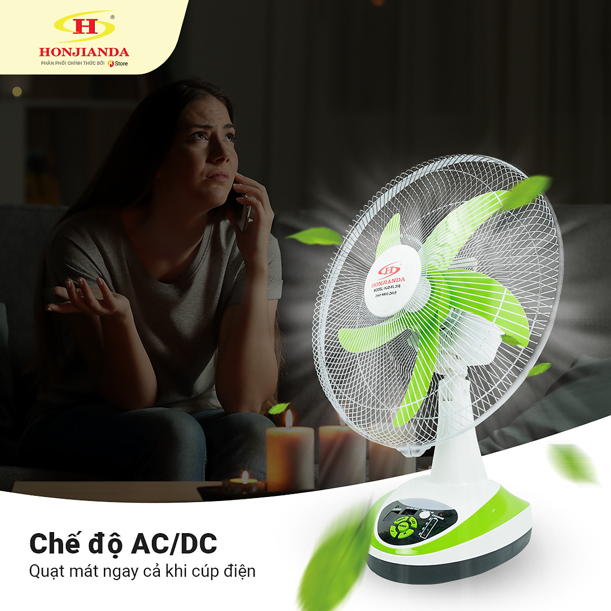 Quạt Sạc Tích Điện Honjianda HJD-FL316 loại 2 bình - Hàng Chính Hãng