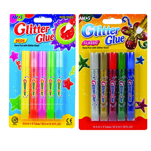 Bộ 2 vỉ 5 bút nhũ màu óng ánh 10.5ml AMOS GLITTER NEON * CONFETTI