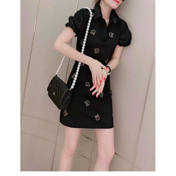 HÀNG NHẬP - ĐẦM THUN CHỮ ĐÍNH ĐÁ PHỐI TAY VOAN