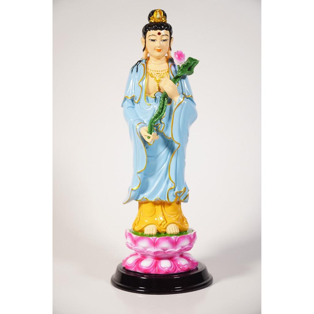 Tượng Phật Đại Thế Chí Bồ Tát vẽ màu áo xanh đứng - Cao 25cm