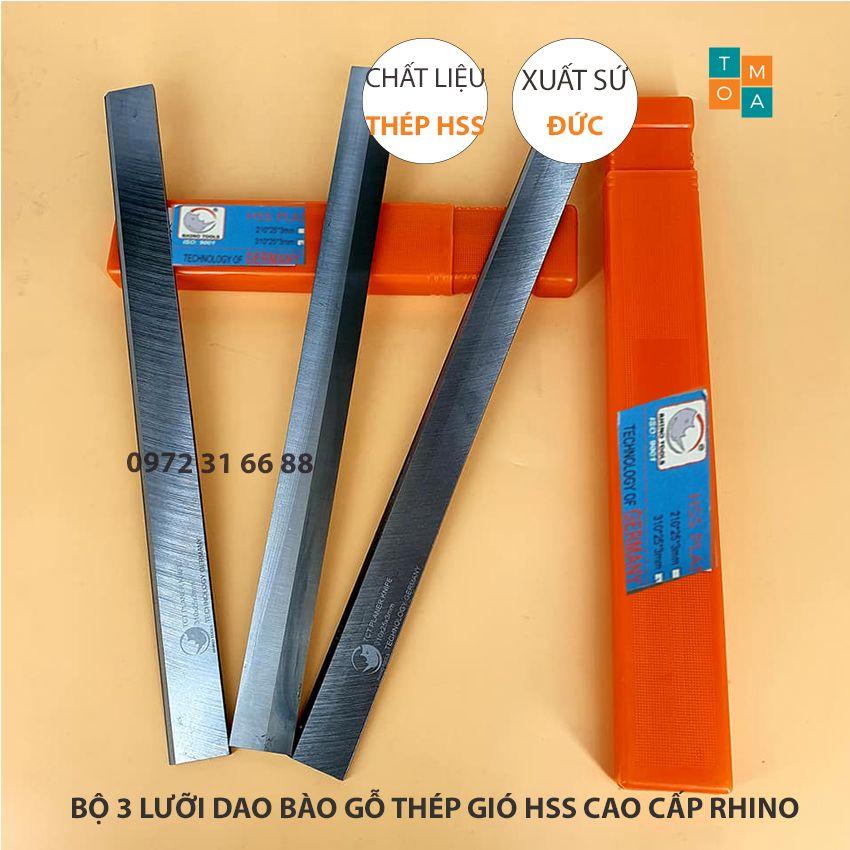 BỘ 3 LƯỠI DAO BÀO GỖ THÉP HSS CAO CẤP RHINO 310x25x3MM CỦA ĐỨC