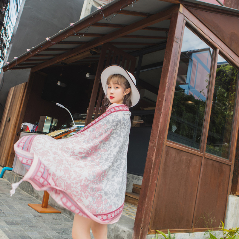 Khăn Choàng Quàng Cổ Boho Họa Tiết Thổ Cẩm Màu Hồng Phấn - Chất Liệu Cotton - Size:90x180cm - Mã KC016