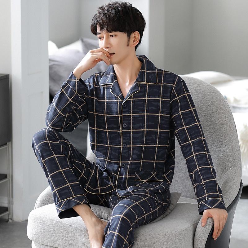 2506 - Bộ Pijama nam dài tay cao cấp, chất vải cotton 100% mềm mại, thoáng khí mùa hè, ấm áp mùa đông, Size L-3XL