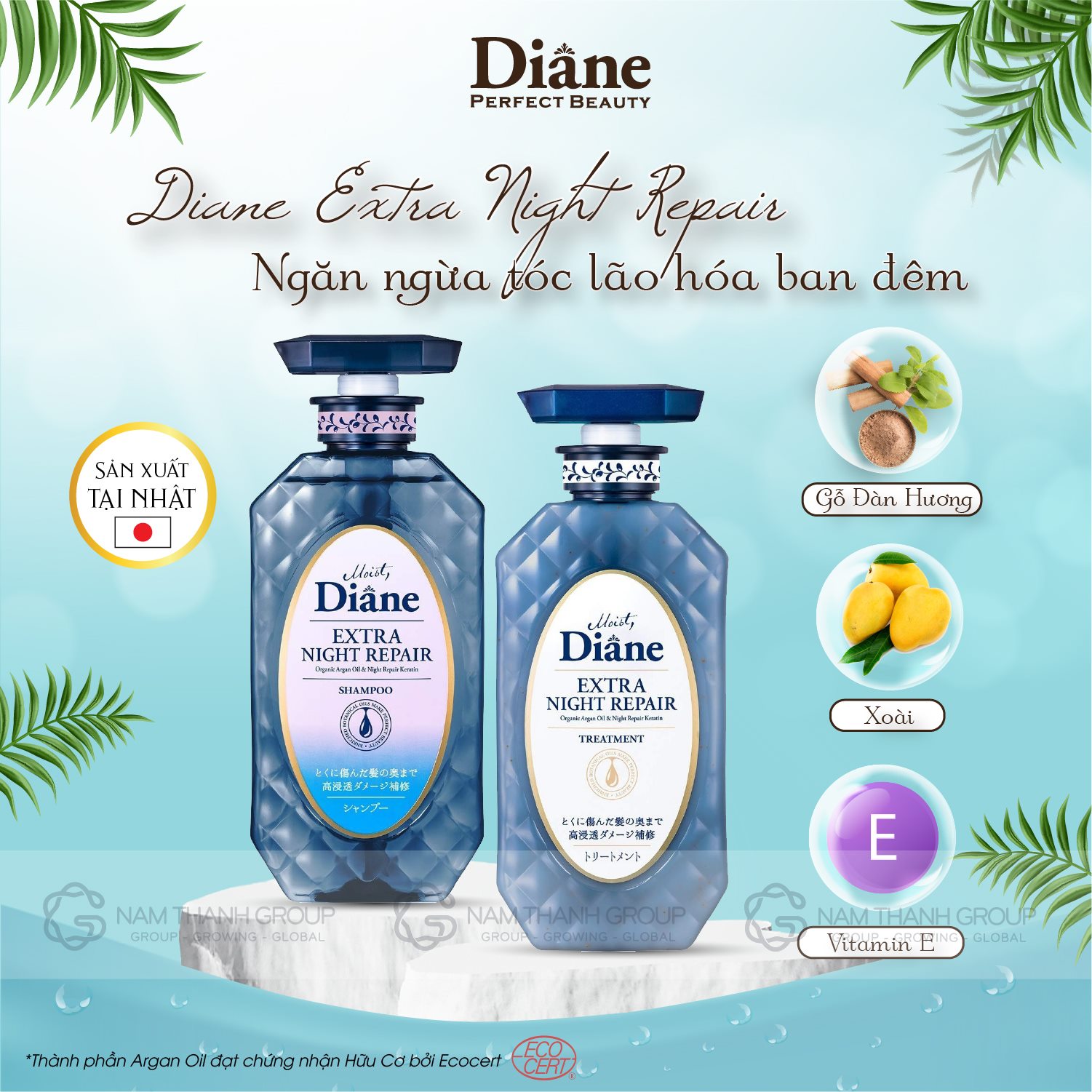 Bộ Đôi Gội Xả Cho Tóc Xơ Gẫy Rụng Moist Diane Extra Night Repair 450mlx2