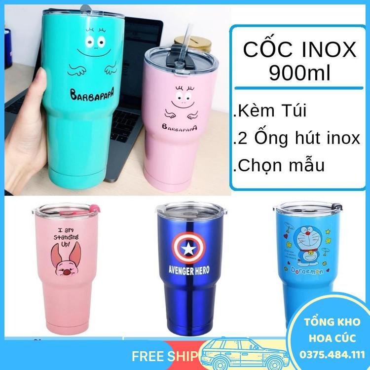 Combo Ly Giữ Nhiệt Thái Lan 900Ml Tặng Kèm Túi Đựng, Ống Hút Và Cọ Rửa - Vận Chuyển Miễn Phí Toàn Quốc