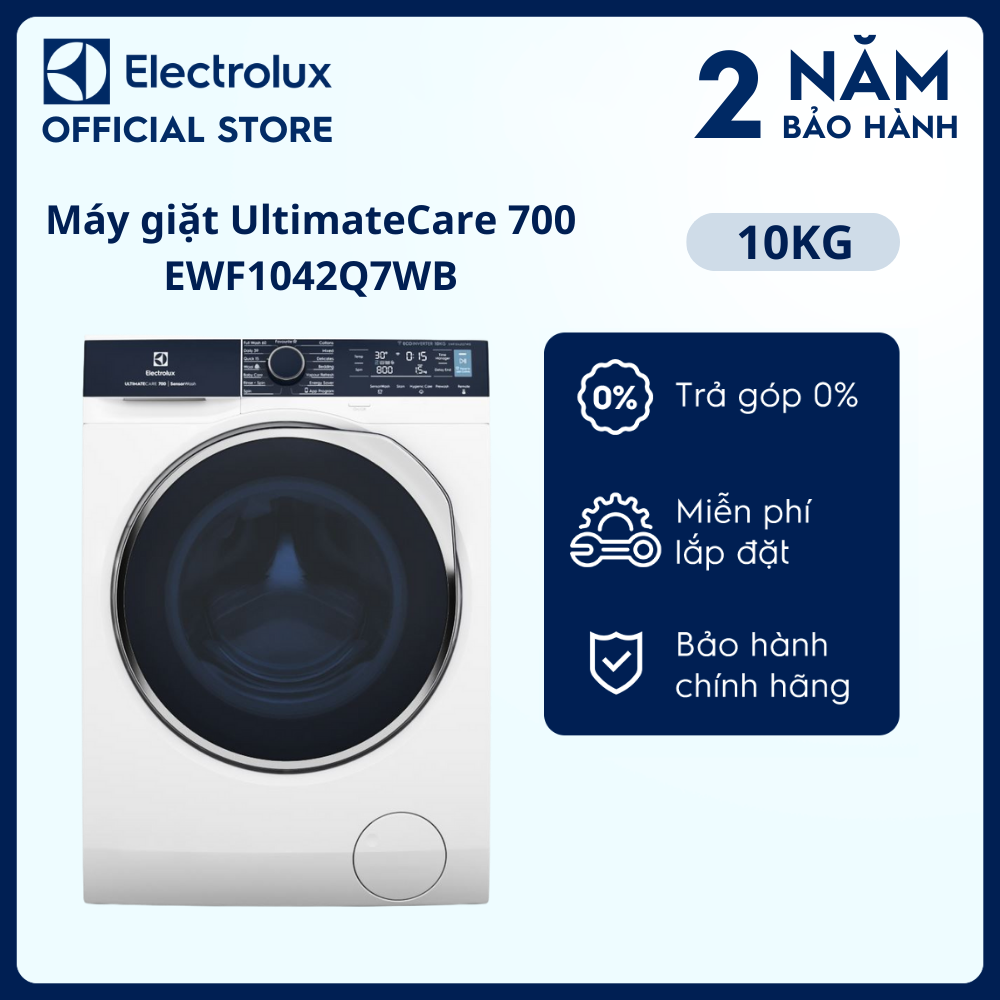 [Free Giao lắp] Máy giặt cửa trước Electrolux 10kg EWF1042Q7WB - Diệt 99.9% vi khuẩn, giặt sạch sâu, không cặn giặt tẩy, kết nối Wifi [Hàng chính hãng]