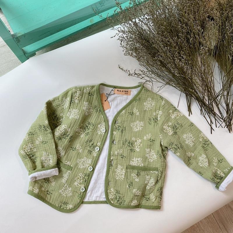 Áo Khoác Cardigan Thời Trang Cho Bé Gái Mick and Milk 1,2,3,4,5,6 tuổi, Áo Khoác Chất Xô Muslin Giữ Ấm Mùa Thu Đông