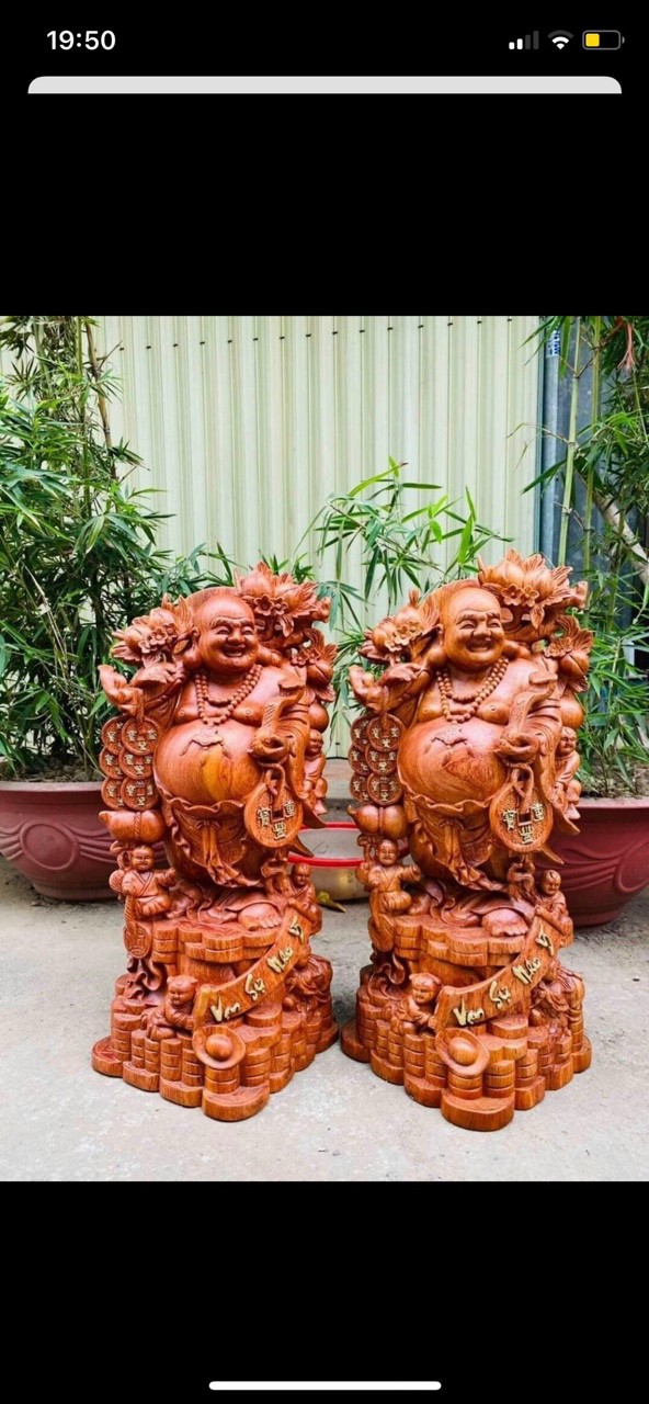 Tượng phật di lặc ngũ phúc bằng gỗ hương đá kt cao 100×48×48cm