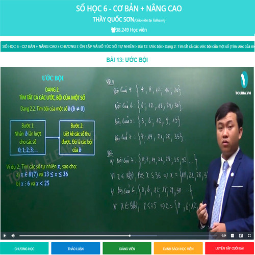 Khóa học SỐ HỌC 6 - CƠ BẢN + NÂNG CAO thầy Quốc Sơn - 09 tháng
