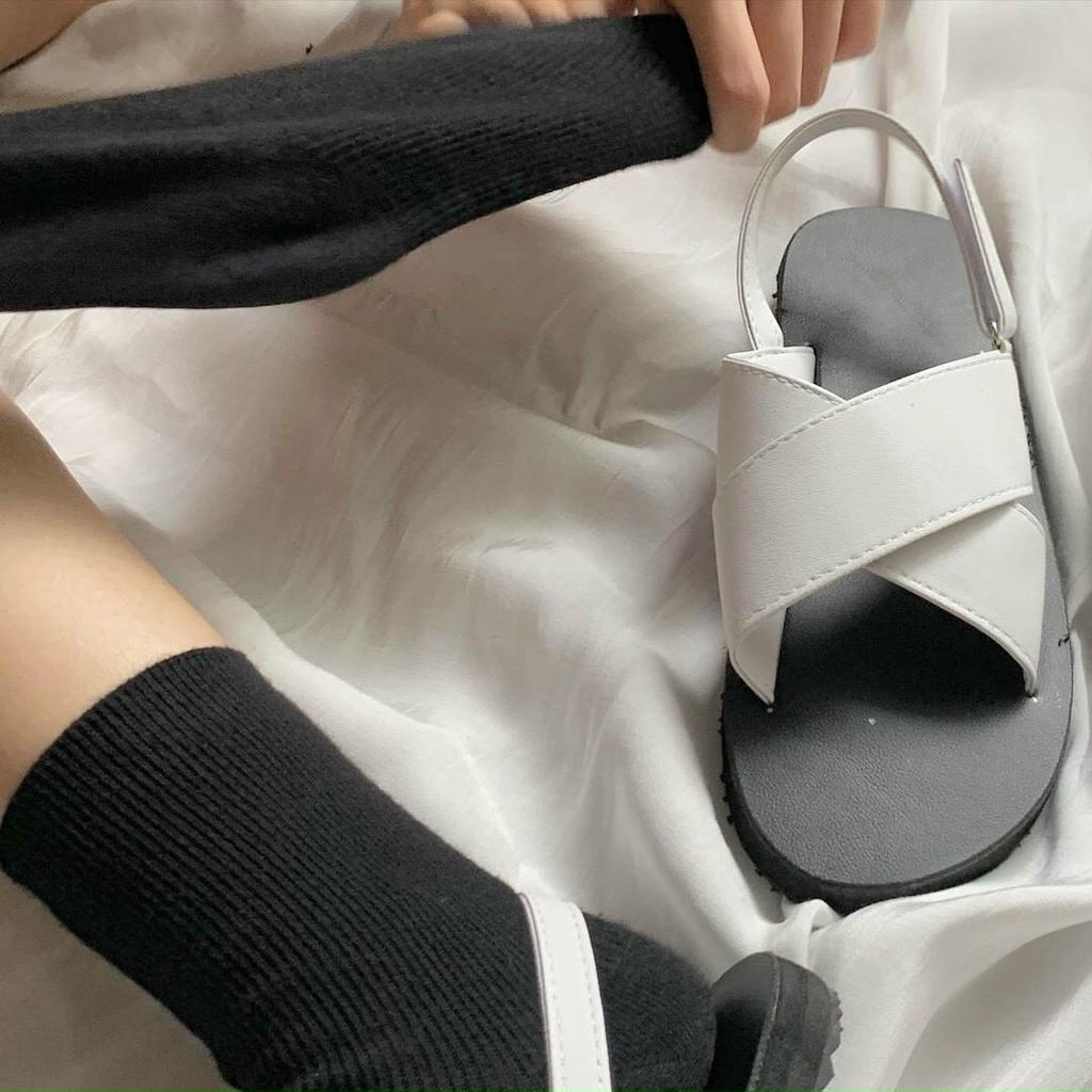 Sandal quai chéo nữ đế trắn quai đen và đế đen quai trắng