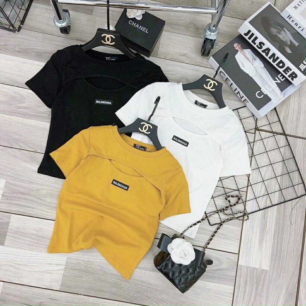 Áo thun nữ khoét ngực tay ngắn, Áo phông kiểu dáng ôm chất cotton mềm mại siêu xinh AN41