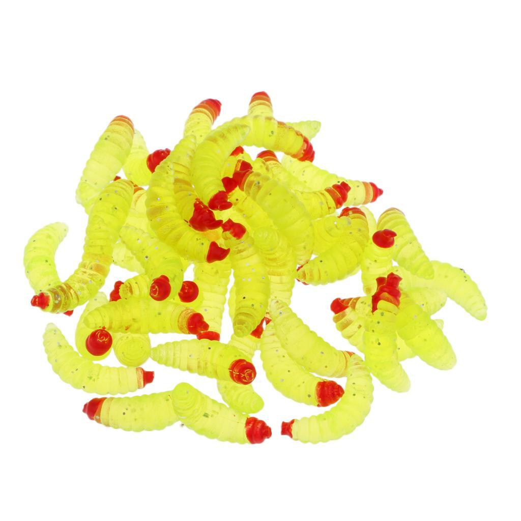Soft Lures Bait,50Pcs Earthworm, Maggot Grub Worms Fishing Lures Baits 2.4cm