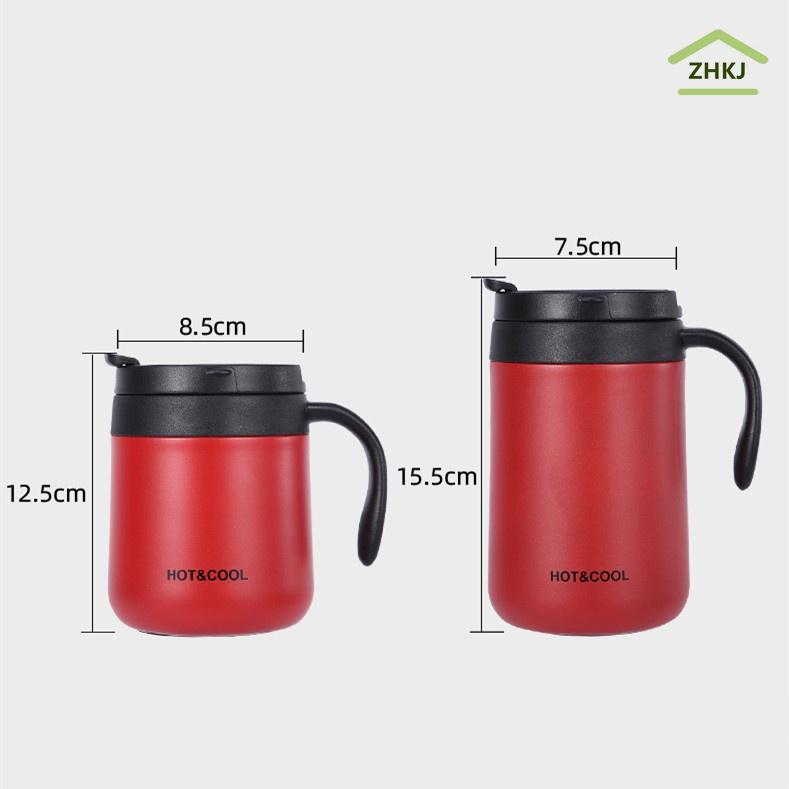 Cốc đựng nước nóng và lạnh cách nhiệt bằng thép không gỉ 304 có tay cầm và nắp đậy 350ml/ 500ml
