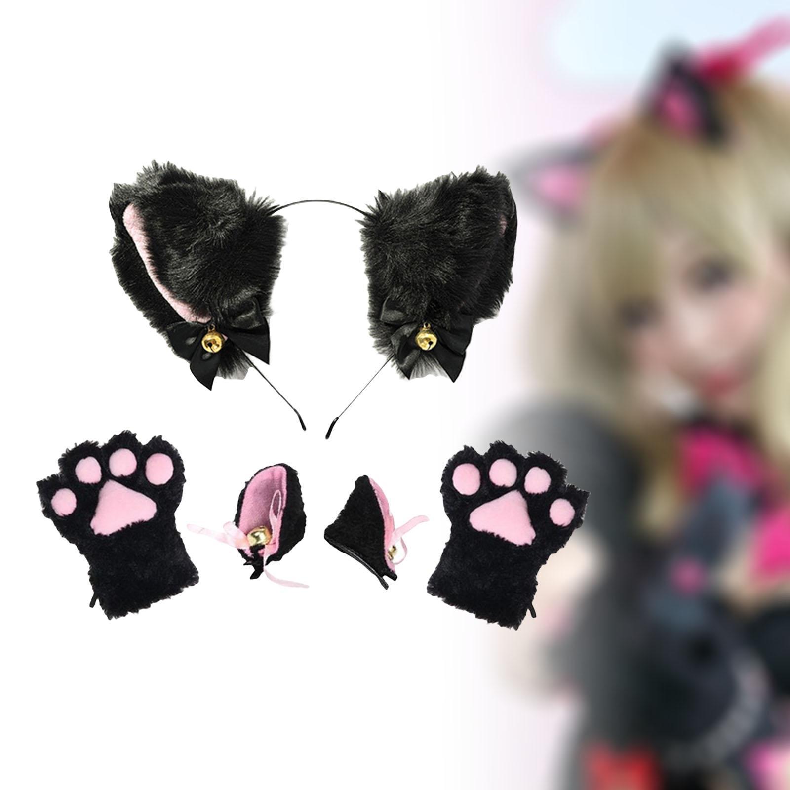 Faux Fur Cat Ears Headband and Claw  for Halloween Fancy Dress Props