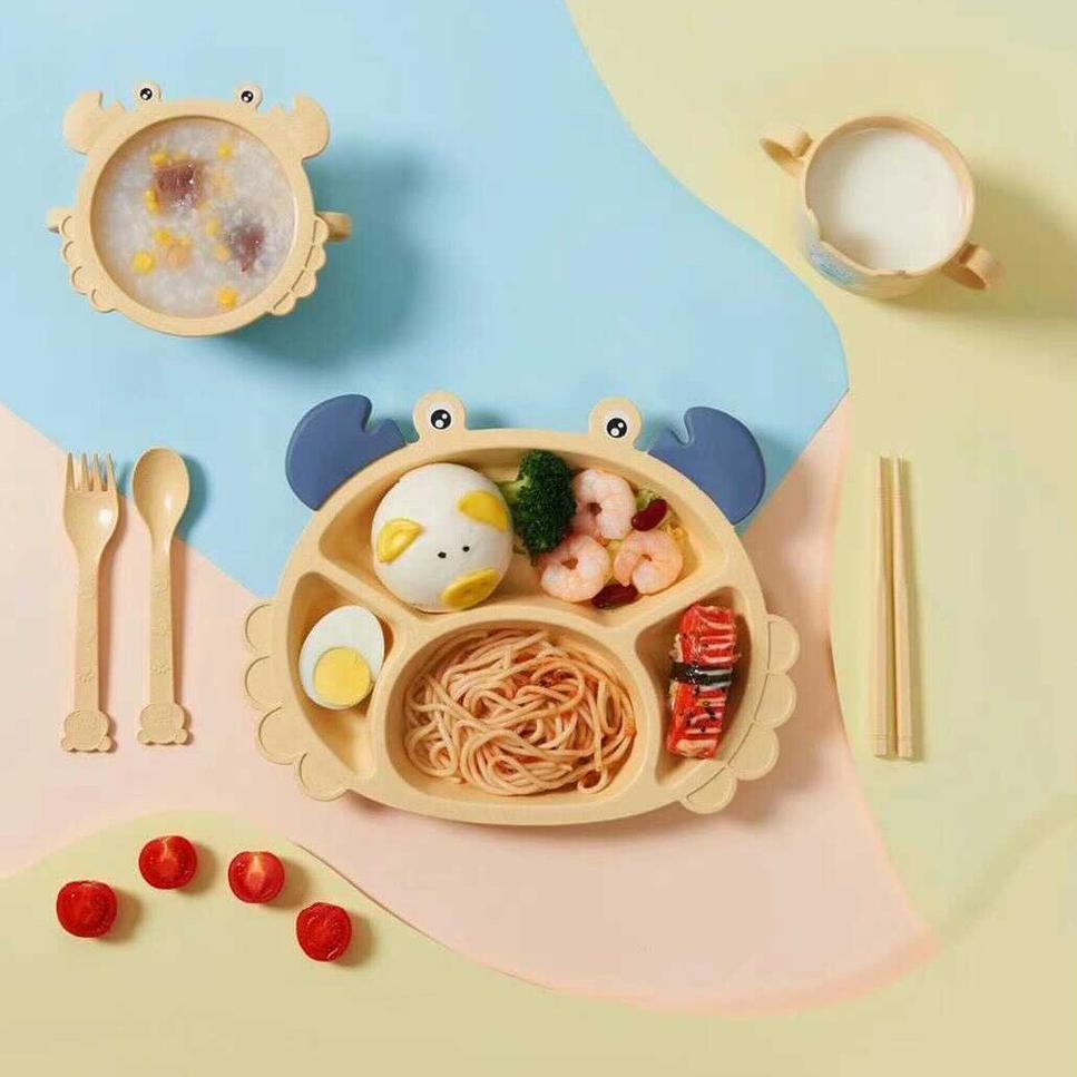Bộ Khay Ăn Dặm Lúa Mạch Hình Con Cua 6 Chi Tiết