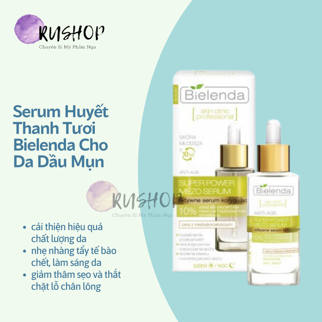 Serum huyết thanh tươi Bielenda cho da dầu mụn se khít chân lông