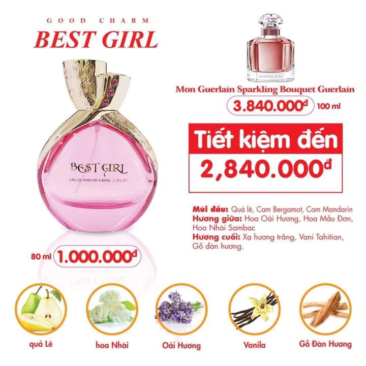 Nước hoa nữ cao cấp, Charme Best Girl, chính hãng, nhẹ nhàng, lưu hương lâu, cho nàng thêm sức hút, 80ml