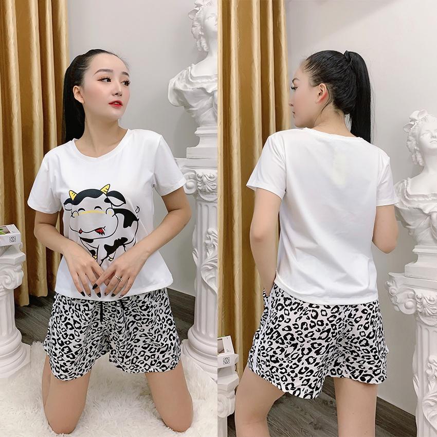 Đồ Bộ Nữ Mặc Nhà Anquachi Bò Sữa Đẹp Thun Cotton Nữ Mặc Ngủ Ở Nhà Dễ Thương Quần Đùi Cute A051