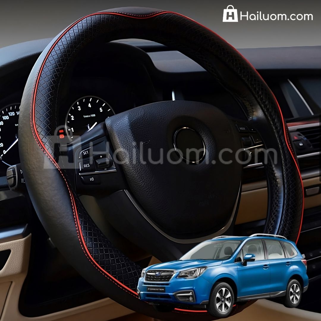 Bọc Vô Lăng ô tô cho SUBARU FORESTER Da Thật Cao Cấp - Màu Đen Chỉ Đỏ