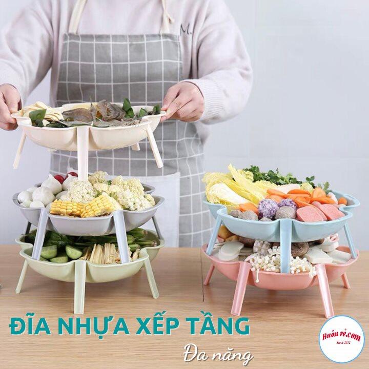 Bộ 3 khay xếp tầng đựng đồ ăn lẩu Việt Nhật, Đĩa mứt khay hoa quả 3 chân có thể xếp tầng Khay đựng bánh kẹo