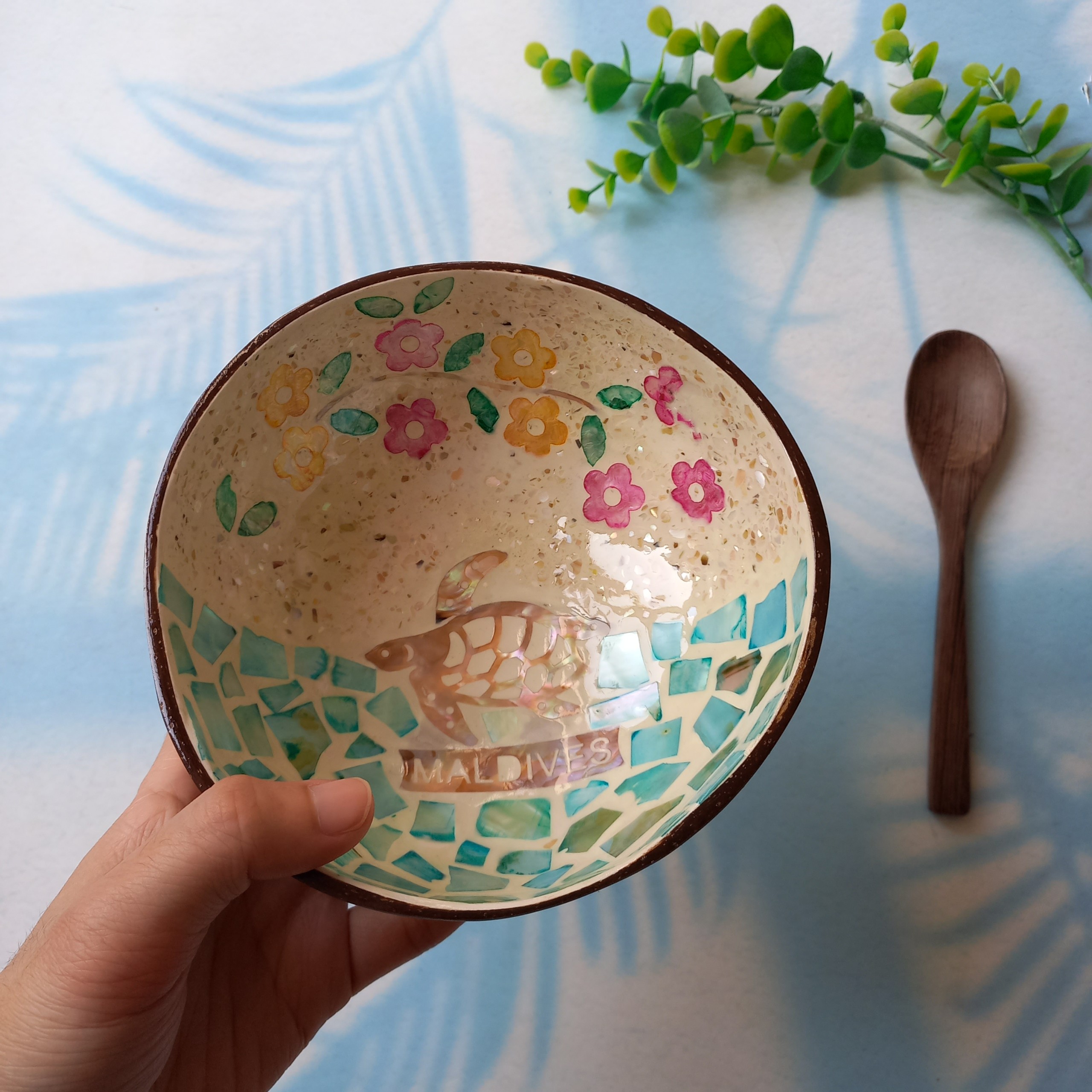 Bát Gáo Dừa Tự Nhiên Khảm Trai Rùa Hoa Tinh Xảo, Bát Ăn Salad, Sữa Chua, Smoothie, Decor của Vitrapro