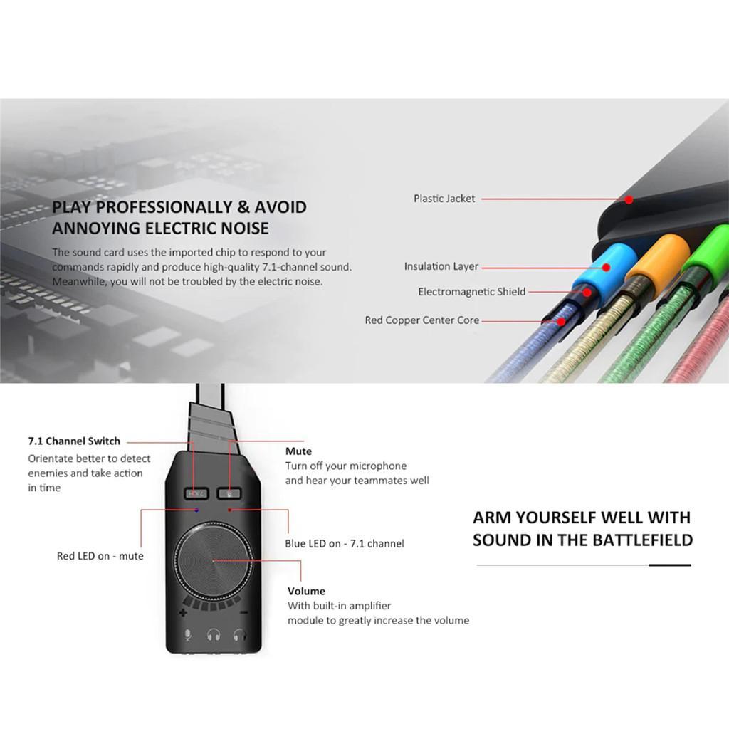 Virtual 7.1 Channel Audio Usb adapter Sound Card Adapter 3.5mm one key 7.1CH