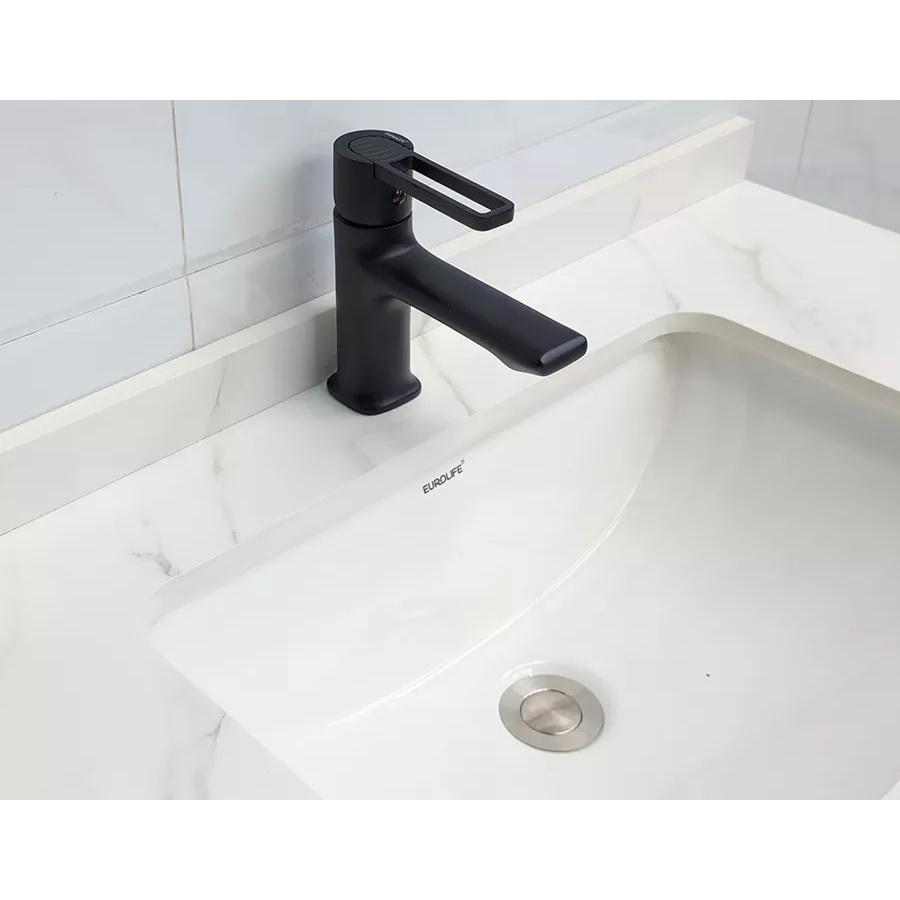 Vòi Lavabo nóng lạnh Đồng mạ tĩnh nhiệt màu đen Eurolife EL-GRAY 04.