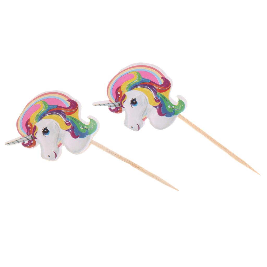10 Pieces Magical Unicorn Cupcake Topper Wooden Sticks Birthday Food Picks