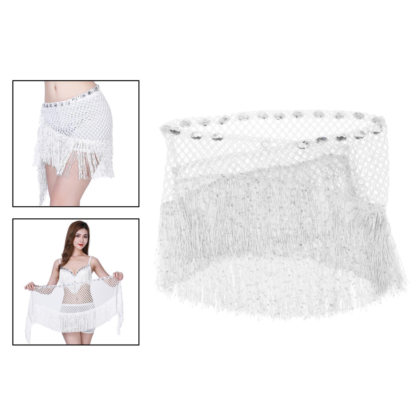 Belly Dance Hip Scarf Dance Belt Tassel Fancy Dress Skirt Belt White