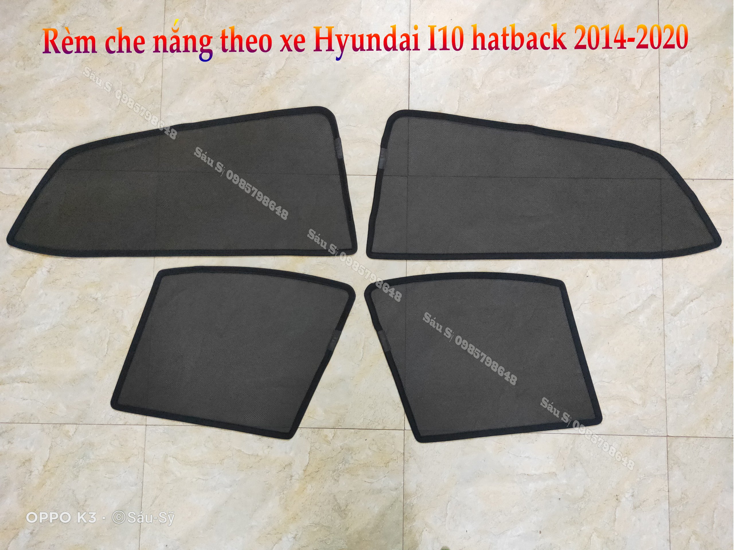 Bộ 4 tấm Rèm che nắng theo xe ô tô Hyundai I10 Hatback 2014-2020, Tấm che nắng ô tô nam châm tự dính