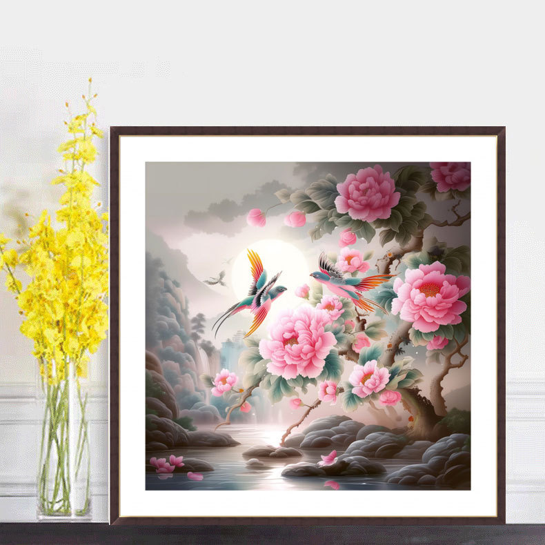 Tranh thêu kín Hoa mẫu đơn nở đêm xw3089, kích thước 60 x 60 cm