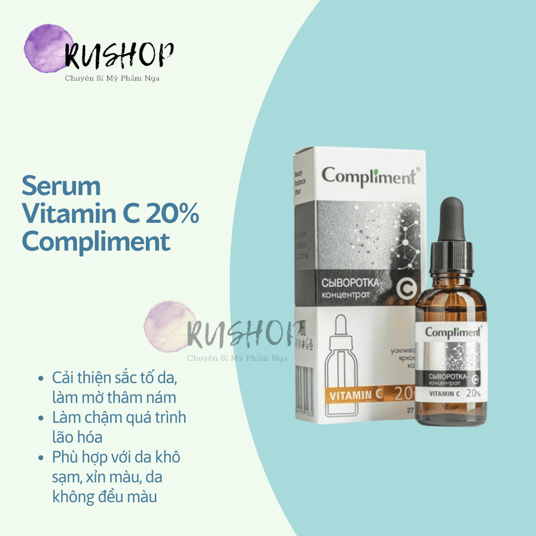 Serum Compliment Vitamin C 20% sáng da, mờ thâm, ngừa lão hoá