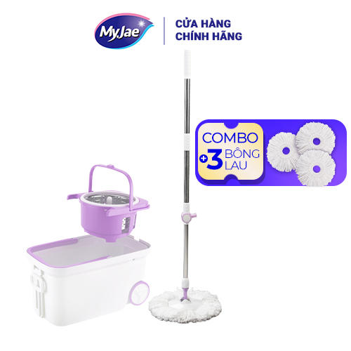 Combo 3 Bông Lau + 1 Bộ Lau Nhà MyJae Đài Loan Sợi Microfiber Xoay Siêu Tốc 360 Độ Thông Minh 129.5cm