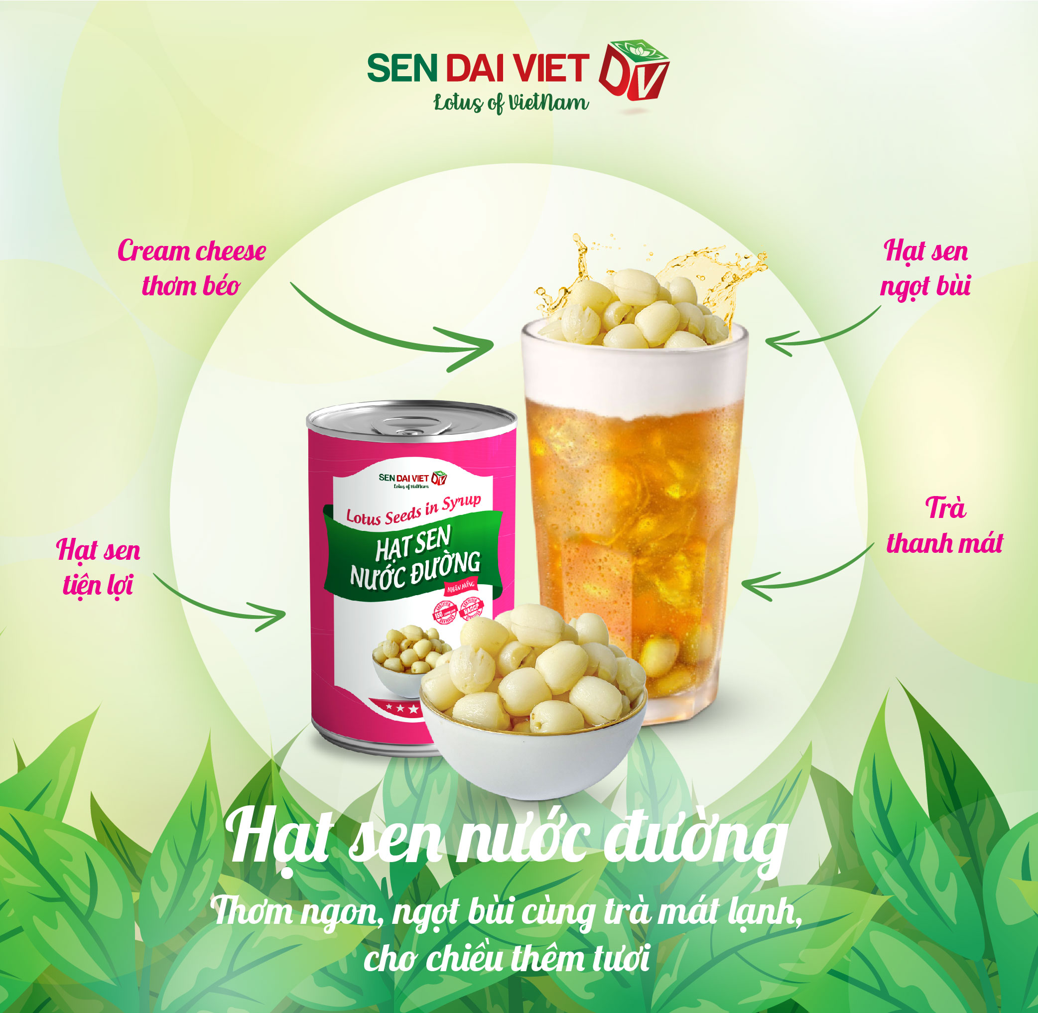 Sản Phẩm Mới- Hạt sen nước đường- Bao Bì Mới, Ngon Hơn, Giá Rẻ Hơn- Sen Đại Việt- 460g