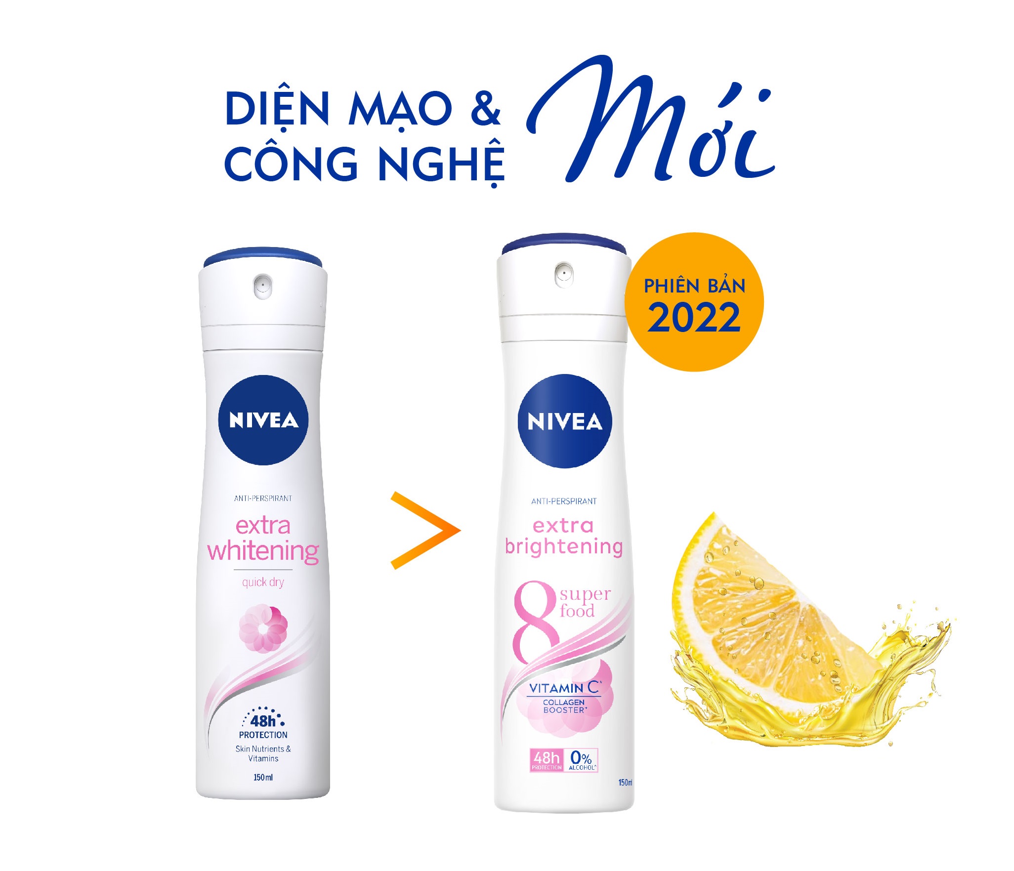 Bộ 2 Xịt Ngăn Mùi NIVEA Sáng Mịn Tối Ưu | Giảm Thâm Sạm | Vitamin C (150 Ml) - 82967