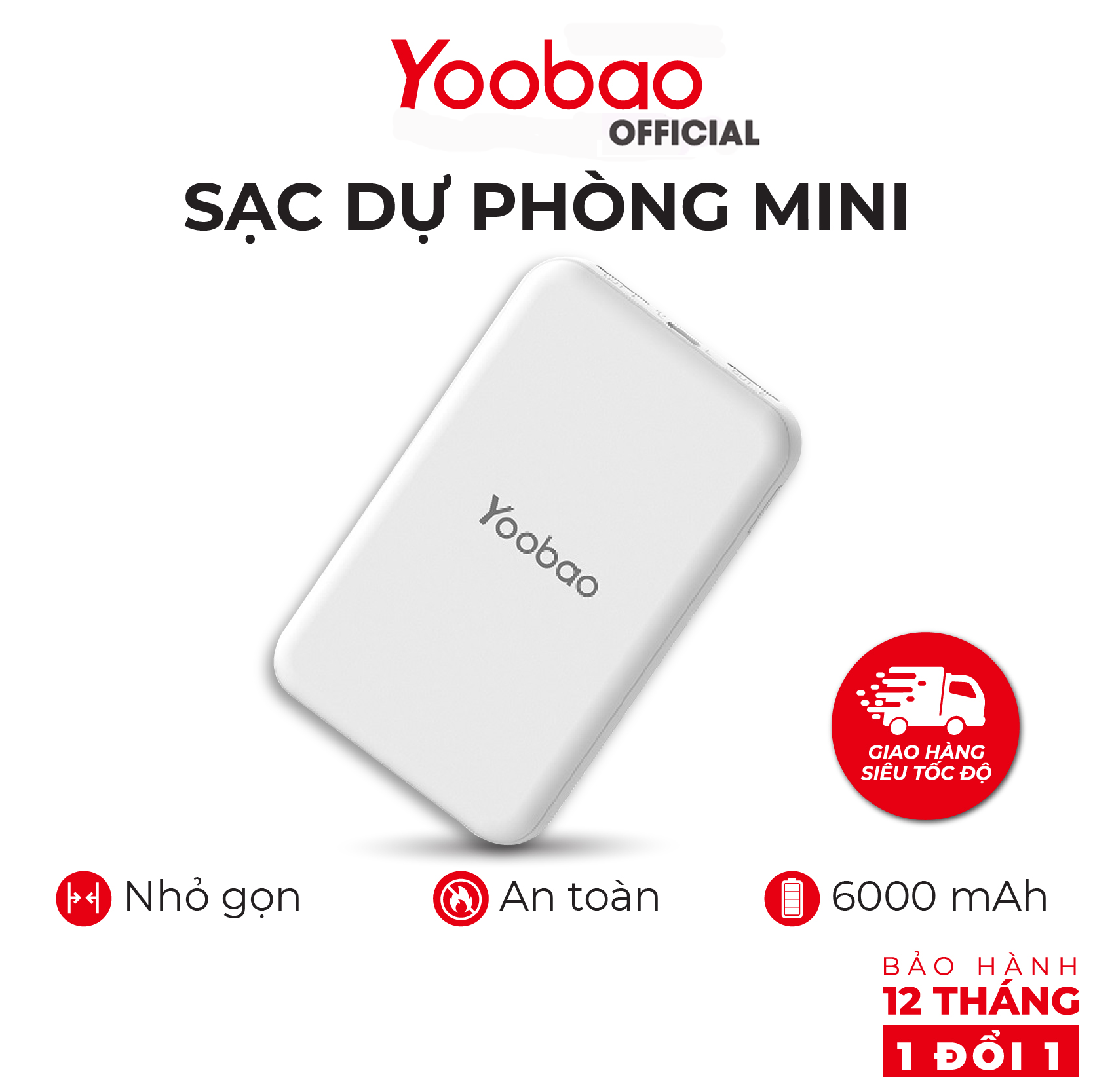 Sạc dự phòng mini 6000mAh Yoobao P6W -Thiết kế nhỏ gọn, dễ cầm -Bảo hành 12 tháng 1 đổi 1