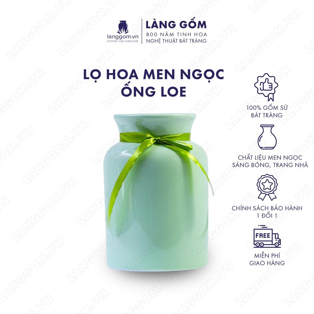 Bình hoa, lọ hoa Gốm sứ Bát Tràng cao cấp Men ngọc ống loe dùng làm quà tặng, trang trí - Làng Gốm Bát Tràng