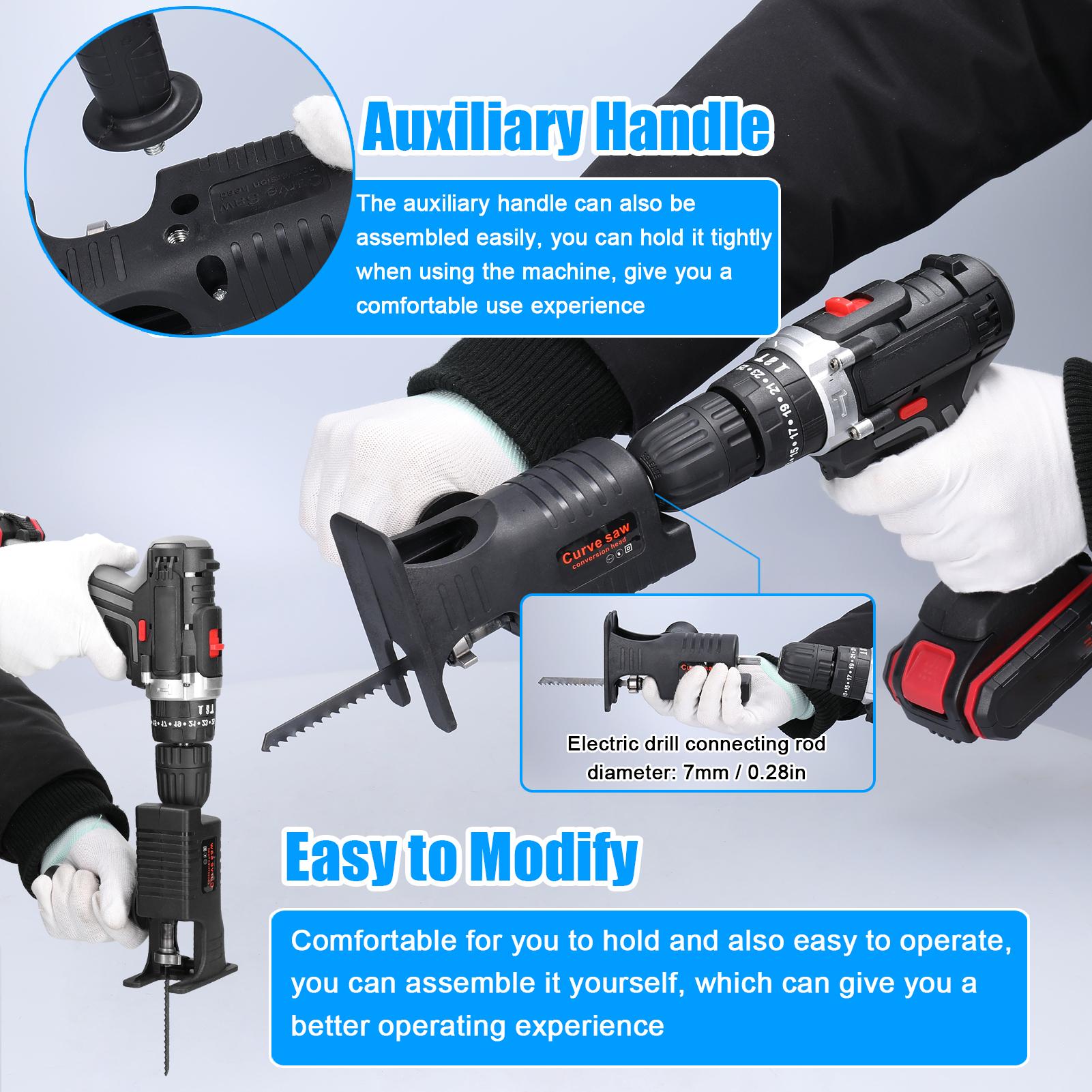 Electric Drill Modified To Electric Saws Accessory Modification Tool Kit Electric Reciprocating Saws Drill to Jig Saws Portable Woodworking Cutting Utility Tool for Wood Metal Cutting with 3 Sawblade