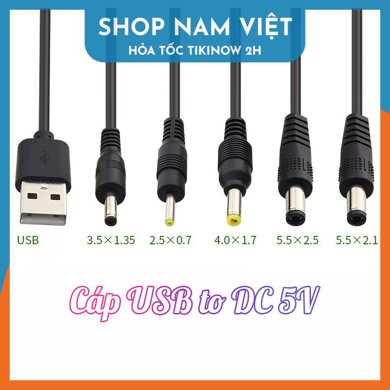 Dây Cáp Chuyển USB 5V to DC Jack 5.5 / 4.0 / 3.5 / 2.5mm Cho Quạt Sạc, Đèn Sạc, Đèn LED - Hàng Chính Hãng NAVIVU