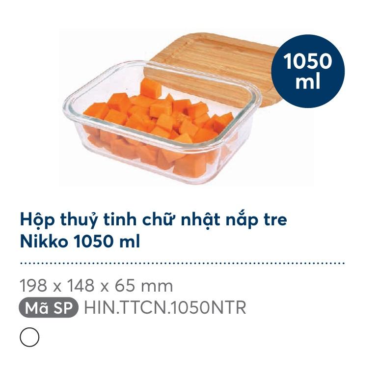 Hộp thuỷ tinh chữ nhật nắp tre Nikko ml – Hàng chính hãng INOCHI – Tiêu chuẩn nhật bản