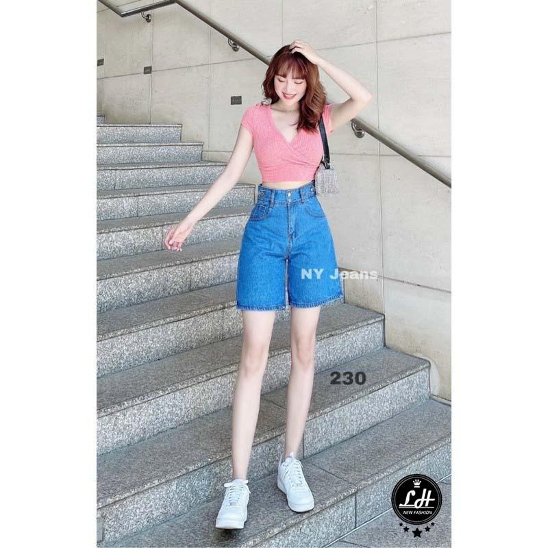 Quần jean ngố ống rộng, siêu cao, lưng cách điệu Lê huy fashion Ms 230