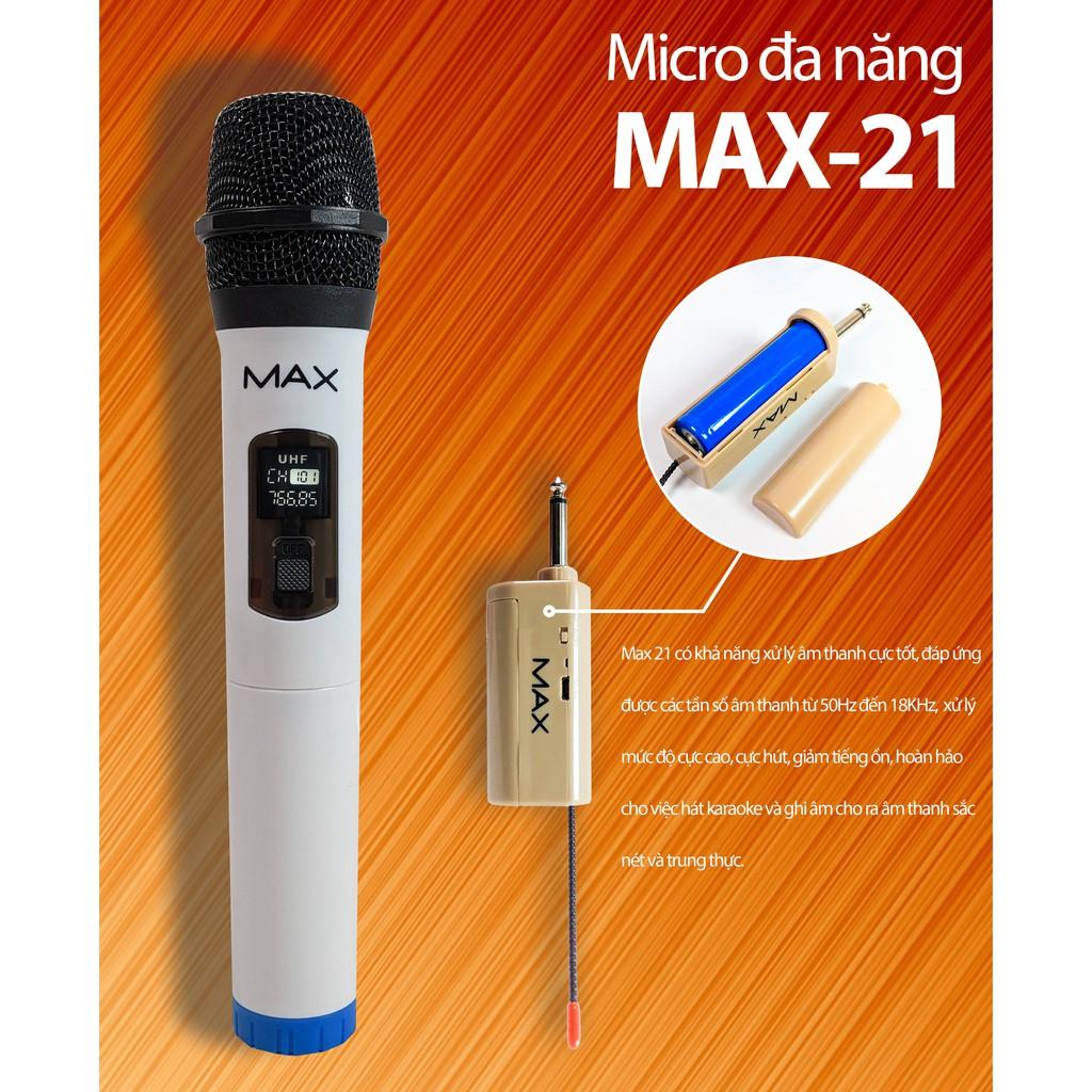 Micro không dây đa năng Max 21 sử dụng cho mọi loại thiết bị âm thanh - phù hợp cho loa kéo, loa bluetooth, amply giá rẻ