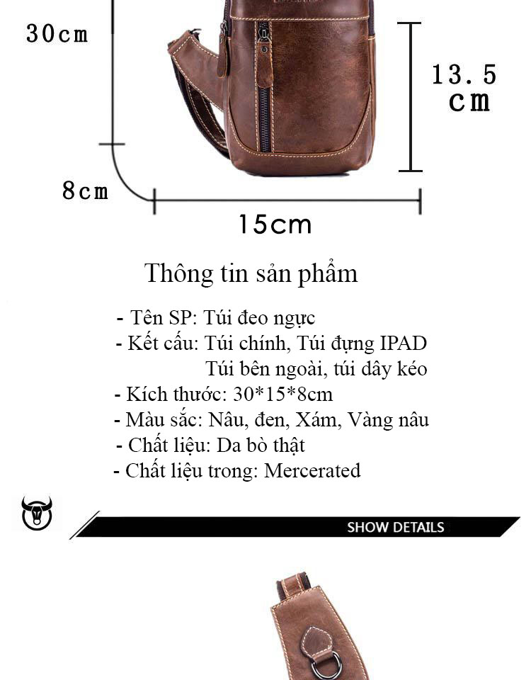 Túi đeo chéo nam da bò thật phong cách Châu Âu mã TDC.019