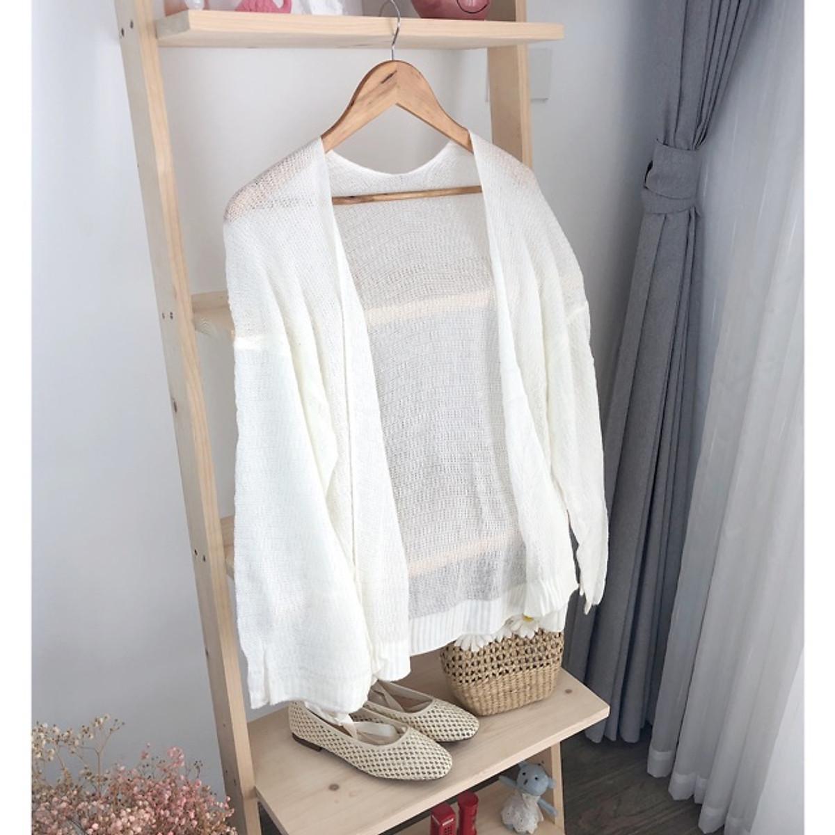 Áo khoác nữ Cardigan len mỏng dài tay - TRẮNG