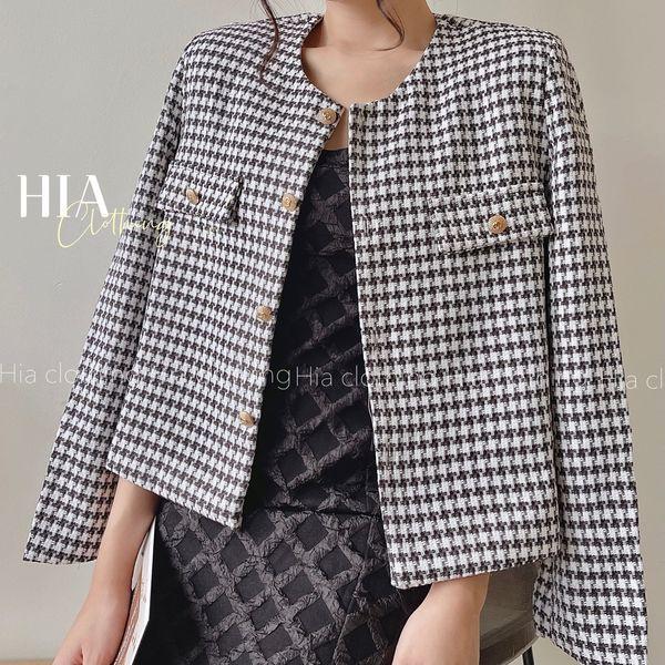 Áo Khoác Dạ Tweed Cao Cấp, Đính Cúc Đồng Cổ Tròn | Thiết Kế Độc Quyền| Chất Vải Thoáng Mát, Đi Làm, Đi Chơi HIA Clothing