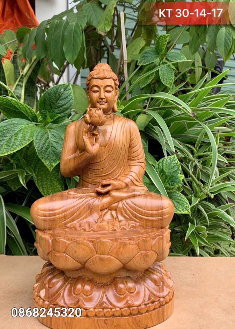 Tượng phật thích ca liên hoa bằng gỗ bách xanh thơm nức kt cao 30×14×17cm